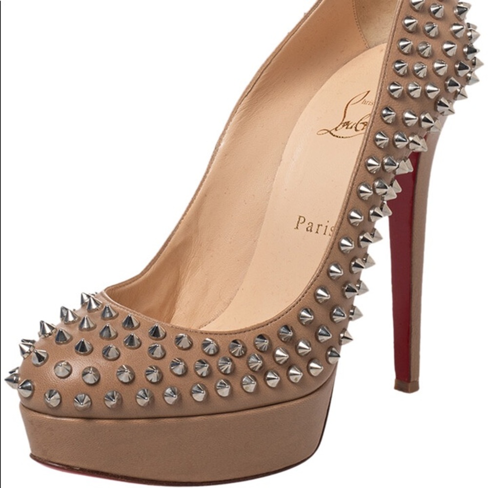 Christian Louboutin Nude Beige Bianca Spikes 140  size 36.5